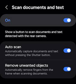 enable and use Auto Scan to scan documents automatically on Galaxy S23, S22, and S21