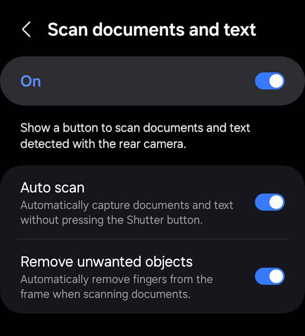 enable and use Auto Scan to scan documents automatically on Galaxy S23, S22, and S21