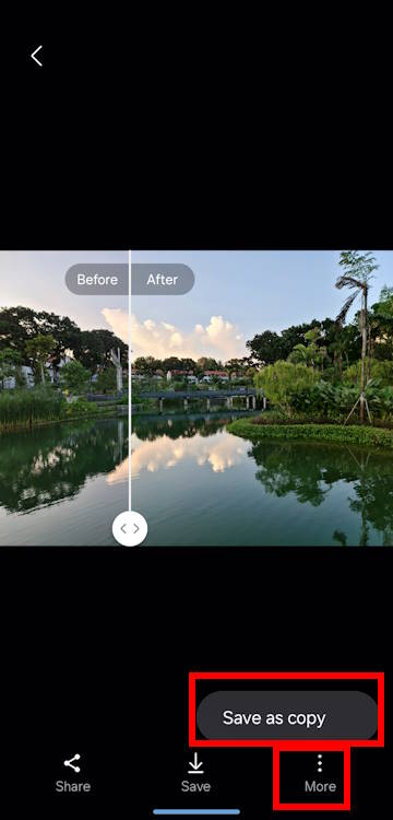 use one-tap editing in the Android 14 (One UI 6) update: save the remastered image