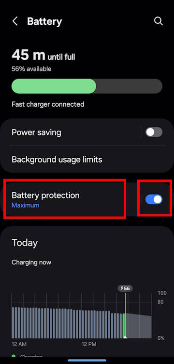 Battery settings on Galaxy S24