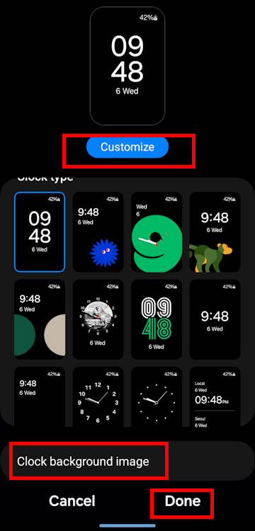 customize clock face in the S View window for Galaxy S24 Smart View Wallet Case