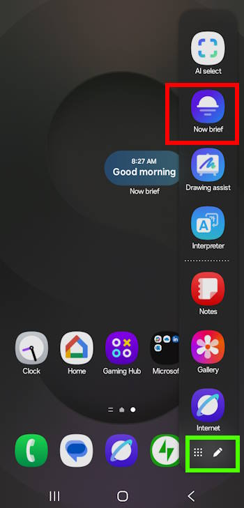 Now Brief shortcut on the Edge Panel