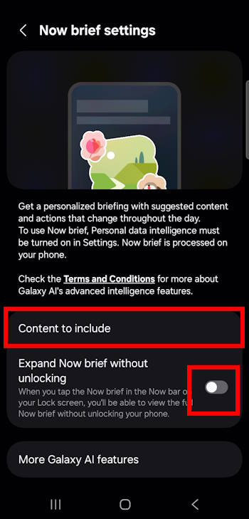 Customize Now Brief settings
