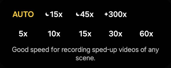 Frame rate for hyperlapse videos in Galaxy S25 Camera app.