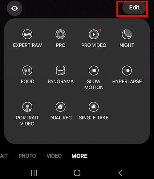 More buttons to show all Galaxy S25 camera modes