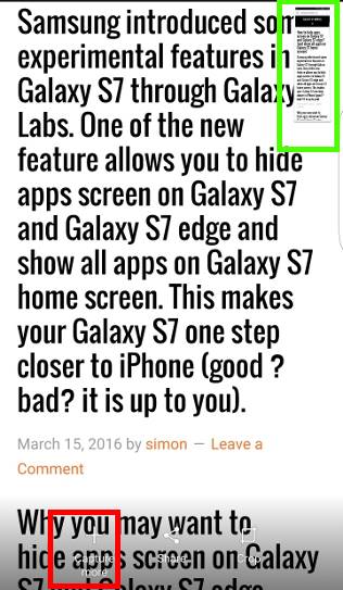 take screenshot on Galaxy S7 and Galaxy S7 edge and use Galaxy S7 scroll capture, illustration of captured screen