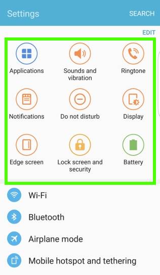 use Galaxy S7 Settings, updated quick settings