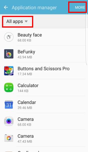 list apps in Galaxy S7 application manager
