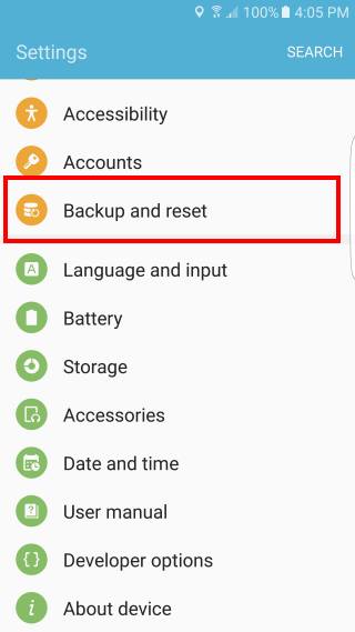 factory reset Galaxy S7 and Galaxy S7 edge from phone settings
