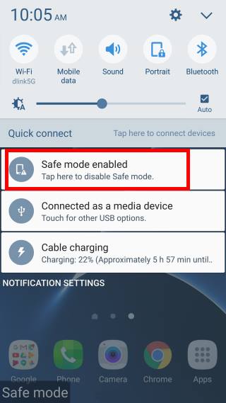 How to exit Galaxy S7 safe mode?