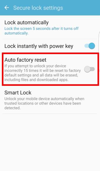  enable and disable Galaxy S7 auto factory data reset