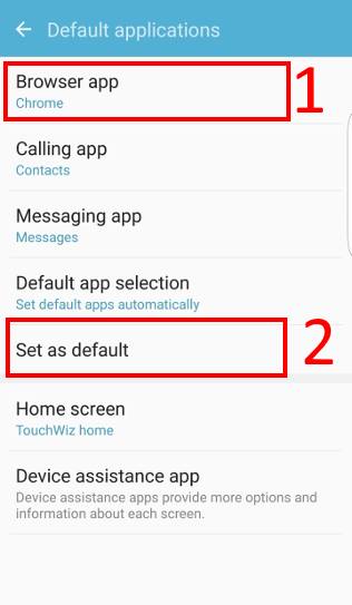 check and change Galaxy S7 default apps