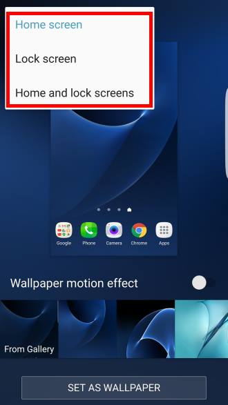 Select wallpaper for home screen or lock screen or both