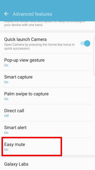 Use easy mute to mute Galaxy S7 ringtone