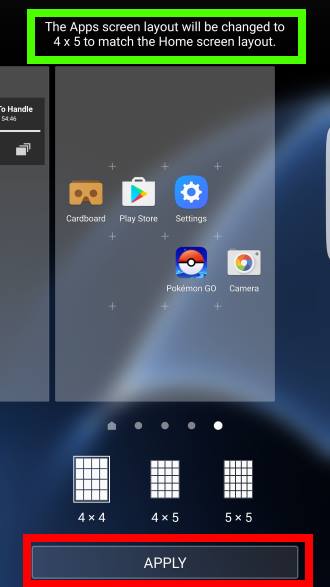 change Galaxy S7 screen grid to customize app icon size in home screen and apps screen