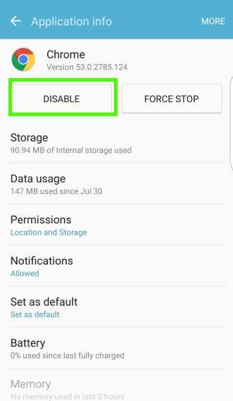 disable and uninstall apps in Galaxy S7 ans S7 edge in Application manager