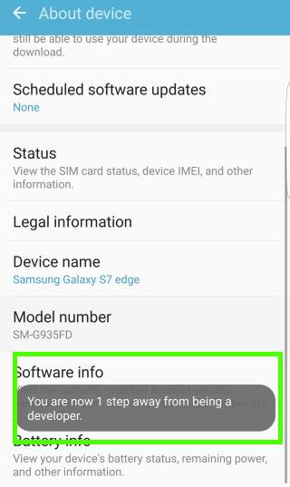  enable Galaxy S7 developer options