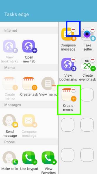 add and remove tasks for tasks edge in edge screen of Galaxy S7 edge