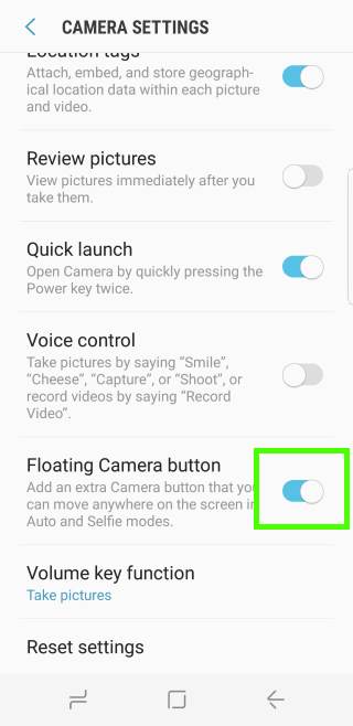 use Galaxy S8 floating camera button in Galaxy S8 and S8+