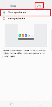 show and hide Galaxy S8 apps screen button