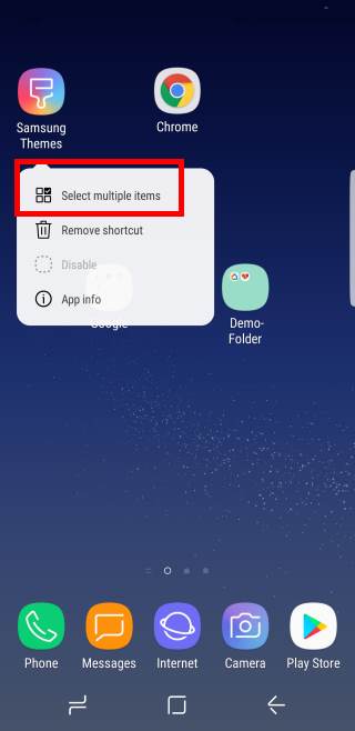 app context menu method to create app folders in Galaxy S8 Home screen