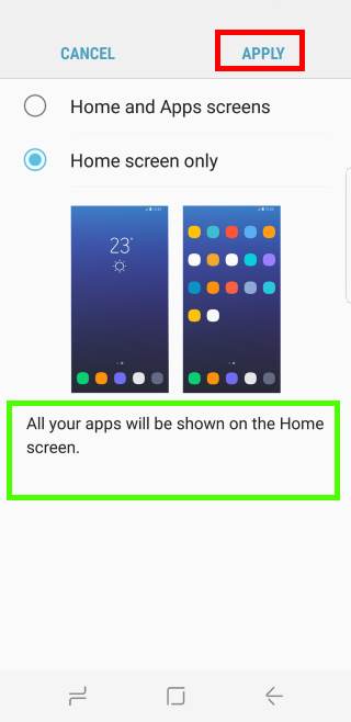 hide apps screen in Galaxy S8 and Galaxy S8+