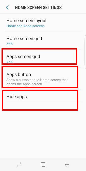  Galaxy S8 apps screen settings
