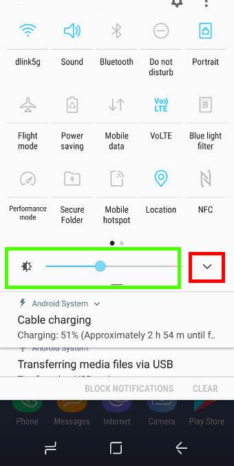 move move Galaxy S8 brightness control bar to notification panel