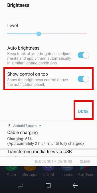 move move Galaxy S8 brightness control bar to notification panel
