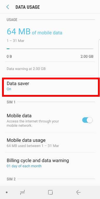 Data Saver status icon in Android Oreo update for Galaxy S8 and S8+