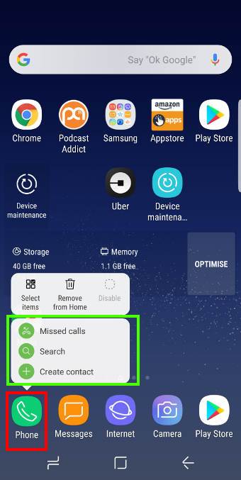 use app shortcuts in Galaxy S8 Home screen in Android Oreo update for Galaxy S8 and S8+