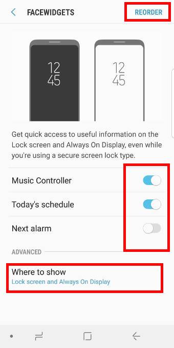 customize facewidgets in Galaxy S9 lock screen