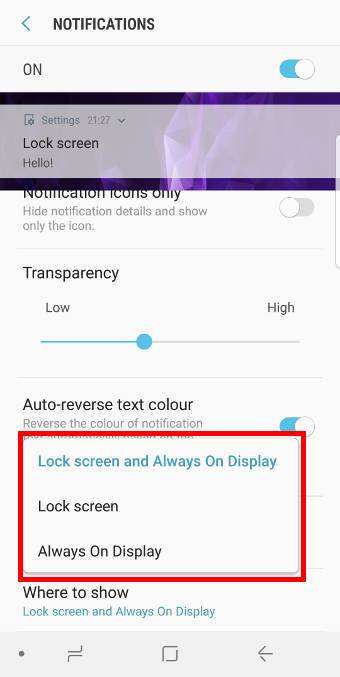 customize notifications in Galaxy S9 lock screen