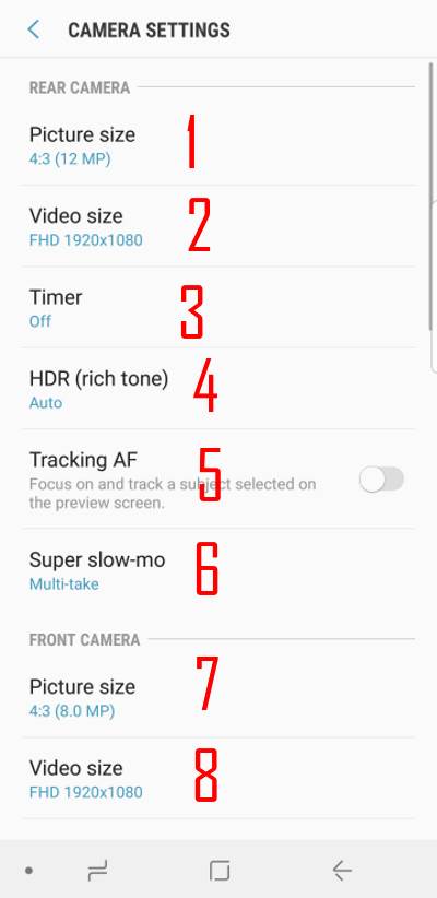 Galaxy S9 camera settings