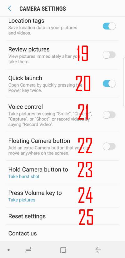 Galaxy S9 camera settings