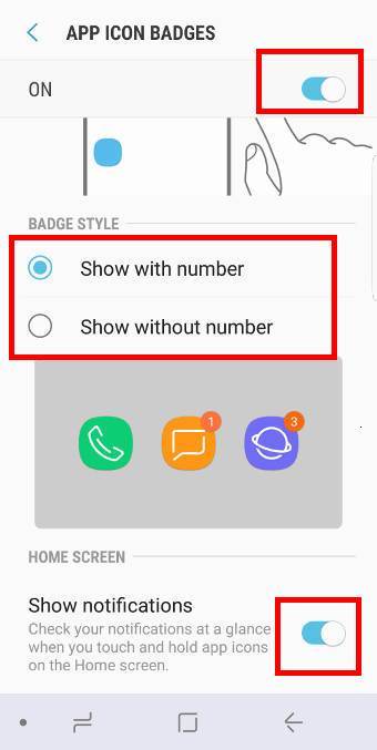 customize Galaxy S9 notification number badge (notification dots)