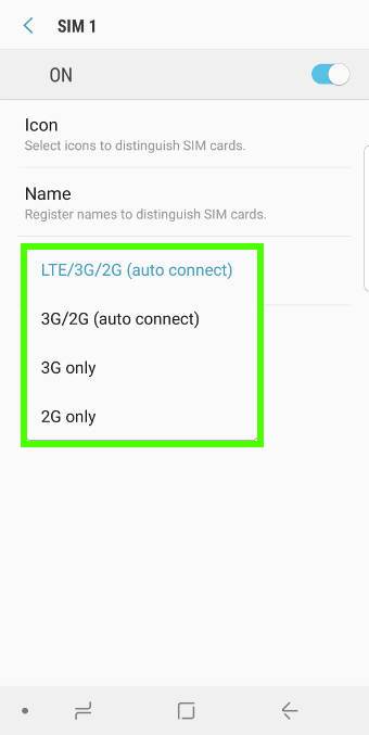 customize SIM card icon, name and network type when using two SIM cards on Galaxy S9 or S9+
