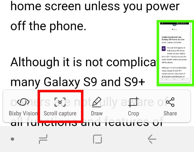 use scroll capture to take a multiple-screen screenshot in Galaxy S9 and S9+