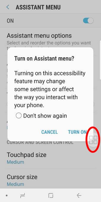 using the Assistant menu to take screenshots on Galaxy S9 and S9+