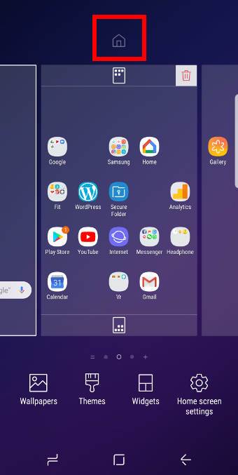 assign a panel as the home panel for Galaxy S9 Home screen