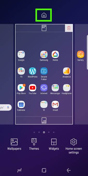 assign a panel as the home panel for Galaxy S9 Home screen