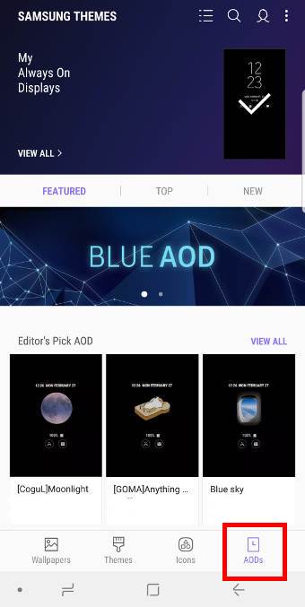 use AOD themes for Galaxy S9 always-on display (AOD) on Galaxy S9 and S9+