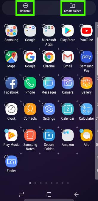 create app folders on Galaxy S9 Apps screen