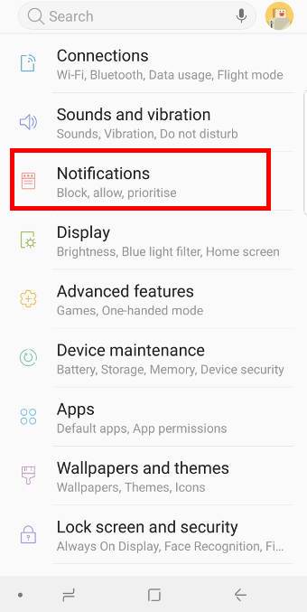 exclude apps from Do Not Disturb on Galaxy S9 and S9+