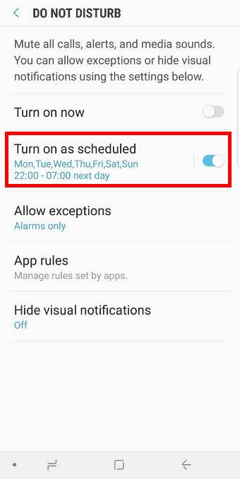schedule Do Not Disturb on Galaxy S9 and S9+