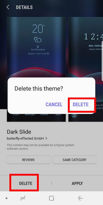 manage and delete Galaxy S9 themes
