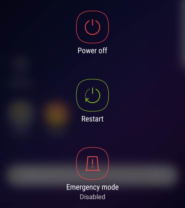 power off and reboot Galaxy S9 and S9+ with the power button options