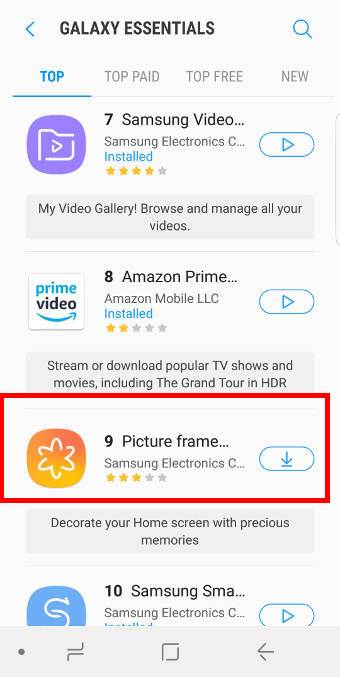 show photos on Galaxy S9 Home screen Step 1: Install Picture Frame from Samsung Galaxy Apps