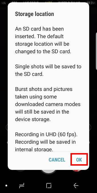 set photo storage location to phone storage or SD card on Galaxy S9 and S9+
