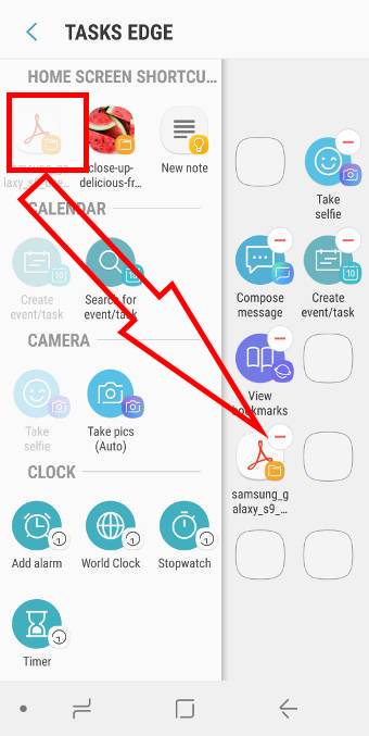 use task edge to pin files to Galaxy S9 Home screen